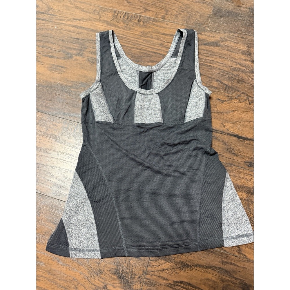 Lululemon Run Recharge Tank Top Size 6 Black Heathered Gray Mesh Panel Athletic